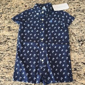 Ralph Lauren Navy Blue Sailboat Print Kids One Piece